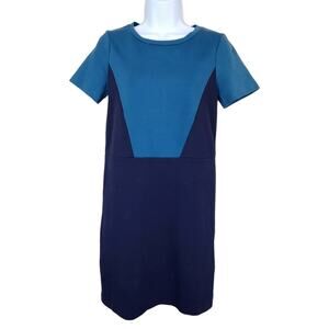 Boden Color Block Ponte Knit Dress Womens Sz 2 Navy Blue Teal Short Sleeve